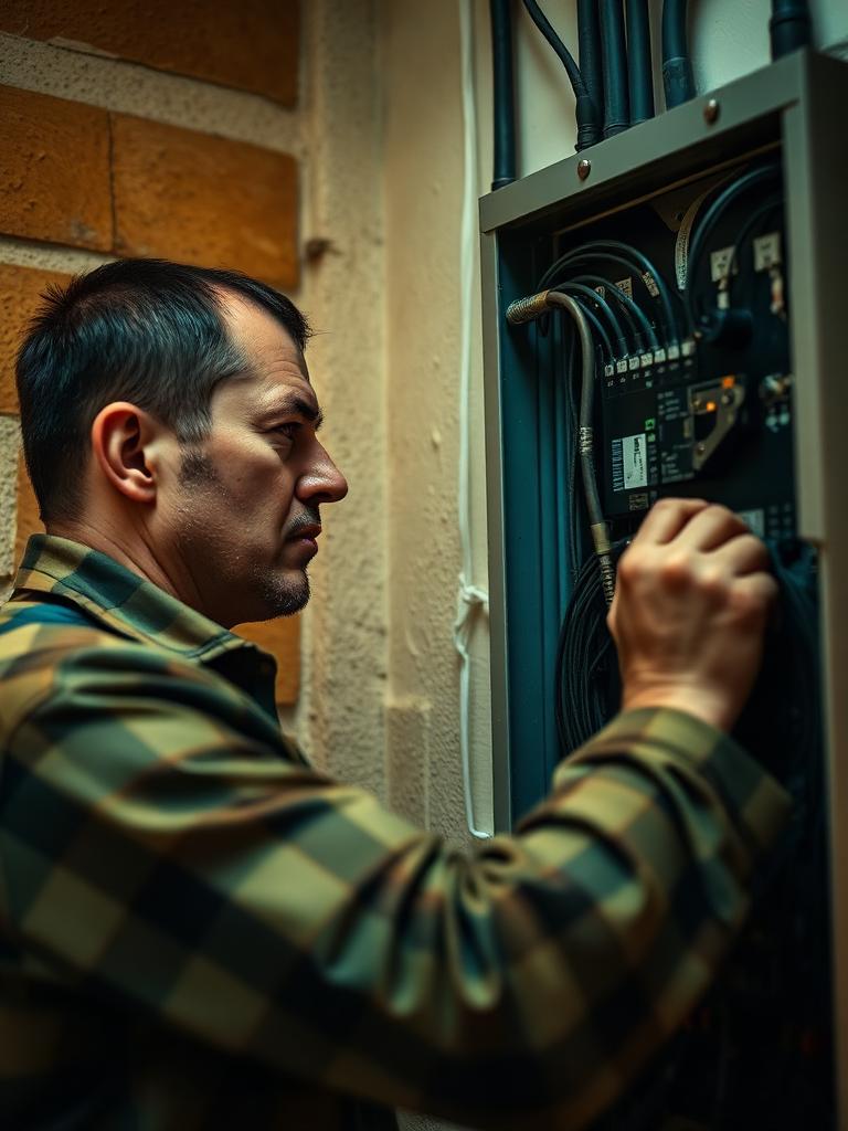 Electrician working on a panel