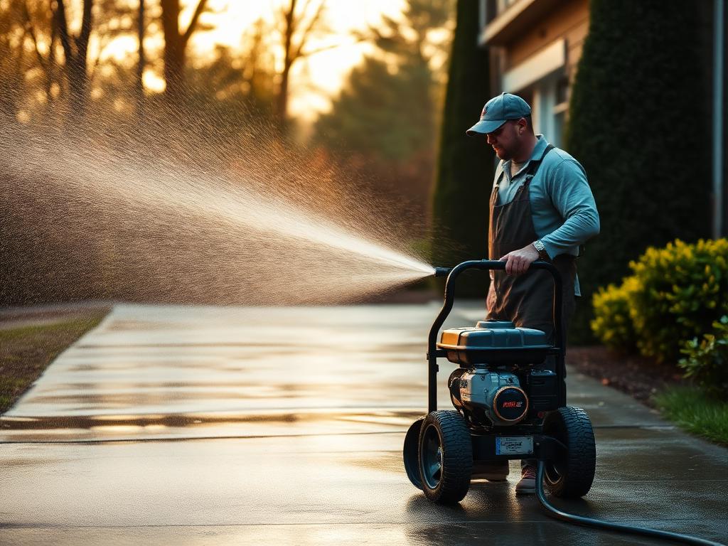 Pressure washing a driveway